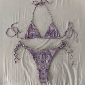 437 Purple Bikini Top with Two Patterns